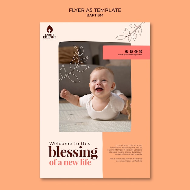 Flat design baptism poster template