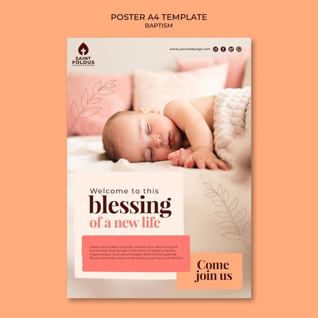 Flat design baptism poster template