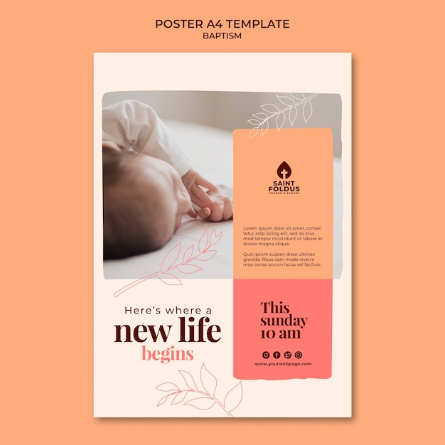 Flat design baptism poster template