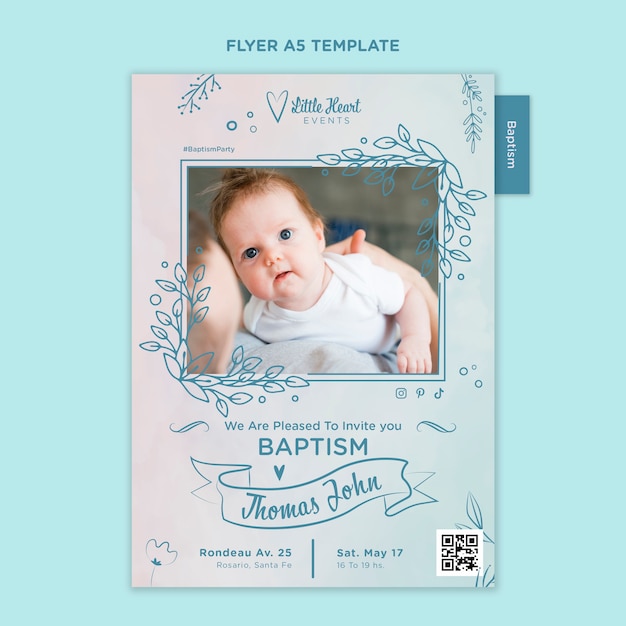 Flat design baptism poster template