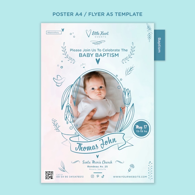 Flat design baptism poster template