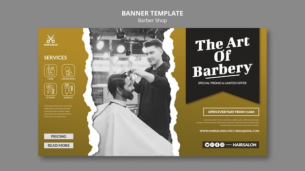 Free PSD flat design barbershop banner template
