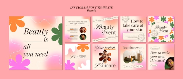 Free PSD flat design beauty concept instagram posts