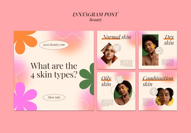 Free PSD flat design beauty concept instagram posts