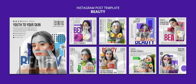 PSD gratuito post di instagram del concetto di bellezza dal design piatto