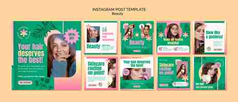 Free PSD flat design beauty concept  instagram posts