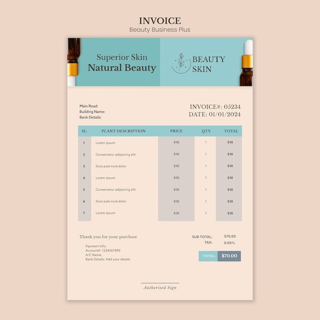 Free PSD flat design beauty invoice design template