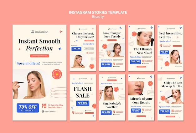 フラットなデザインの美容製品のinstagramストーリー