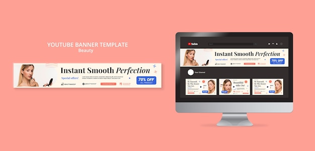 PSD gratuito banner youtube di prodotti di bellezza dal design piatto