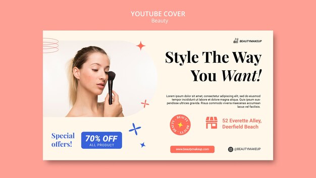 フラットなデザインの美容製品のyoutubeカバーテンプレート