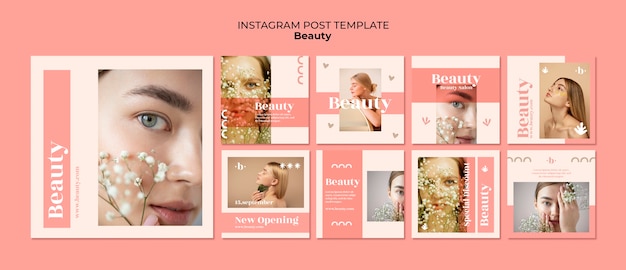 Free PSD flat design  beauty salon  instagram posts