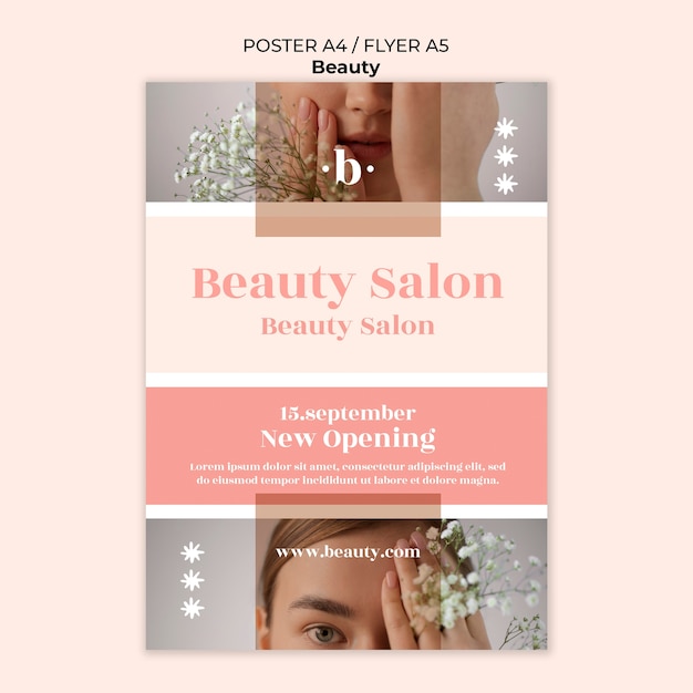 Free PSD flat design  beauty salon poster template