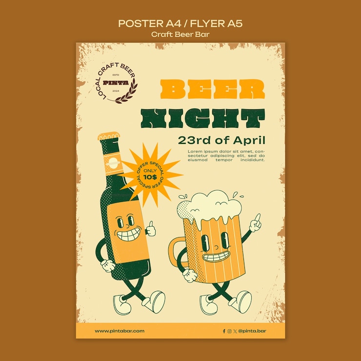 Free PSD flat design beer day poster template