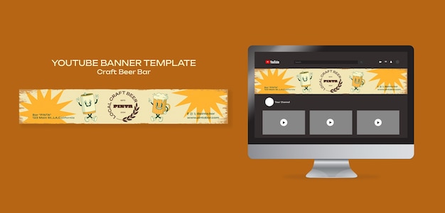 PSD gratuito banner flat design per la giornata della birra su youtube