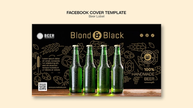 無料PSD フラットなデザインのビール ラベル facebook カバー テンプレート