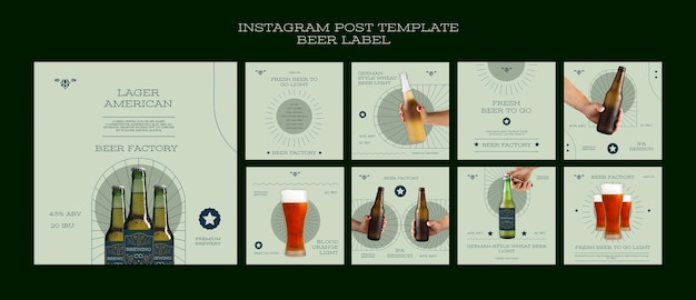 PSD gratuito post su instagram di etichette di birra a disegno piatto