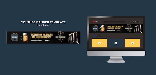 Free PSD flat design beer label youtube banner