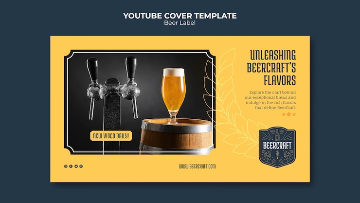 Бесплатный PSD обложка youtube для пивной этикетки с плоским дизайном