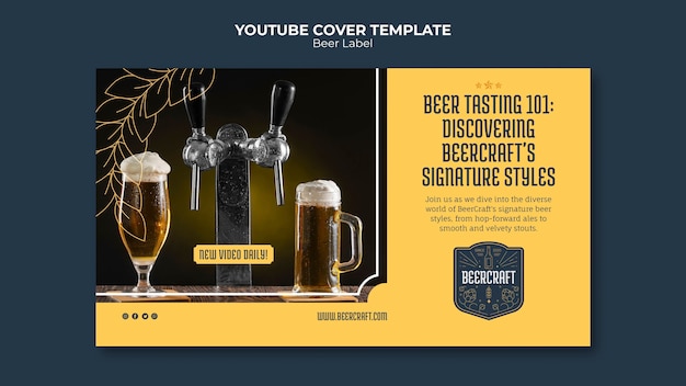 Copertina di youtube etichetta birra design piatto