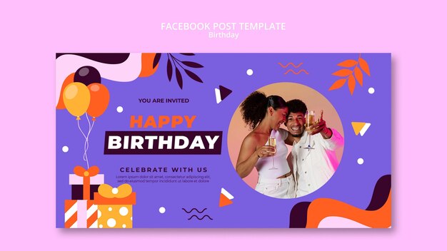 flat design birthday celebration facebook post