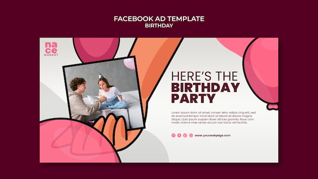 PSD gratuito modello di facebook per la celebrazione del compleanno di design piatto