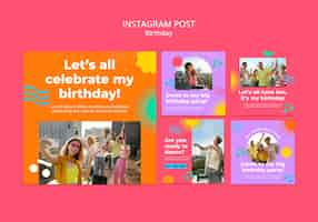 Free PSD flat design birthday celebration instagram posts