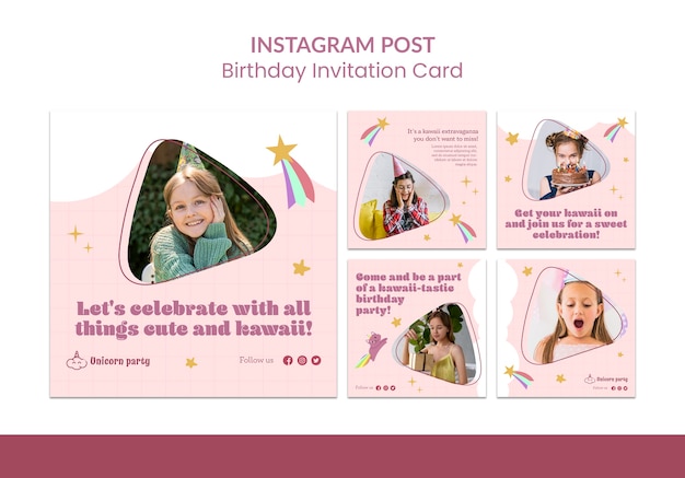 Free PSD flat design birthday celebration instagram posts