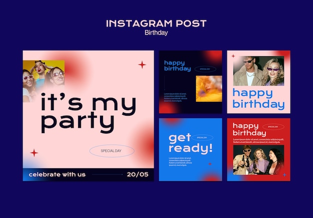 無料PSD フラットなデザインの誕生日のお祝いのinstagramの投稿