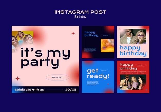 Flat design birthday celebration instagram posts