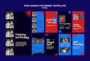 Free PSD flat design birthday celebration instagram stories