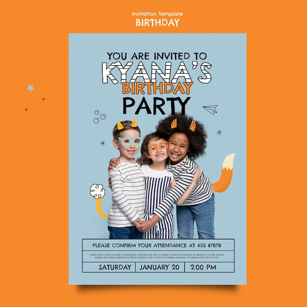 Free PSD flat design birthday celebration invitation template