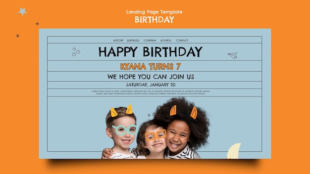 Free PSD flat design birthday celebration landing page template