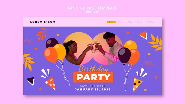無料PSD フラットなデザインの誕生日のお祝いのランディングページ