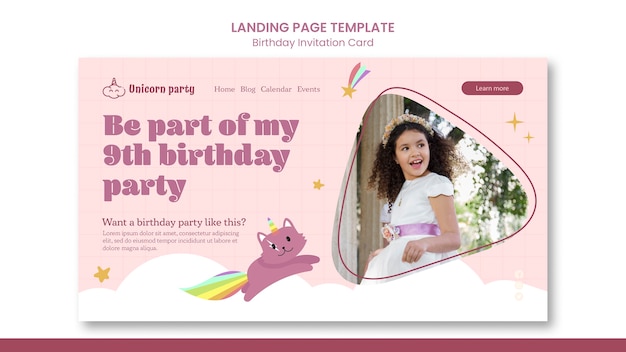 無料PSD フラットなデザインの誕生日のお祝いのランディングページ