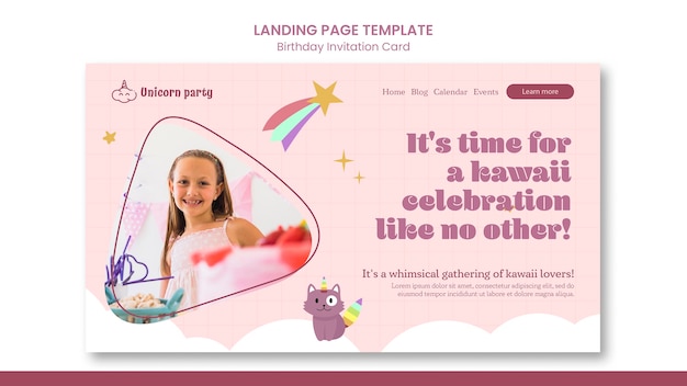 Free PSD flat design birthday celebration landing page