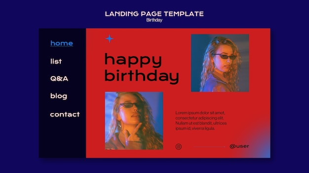 PSD gratuito pagina di destinazione per la celebrazione di compleanno dal design piatto