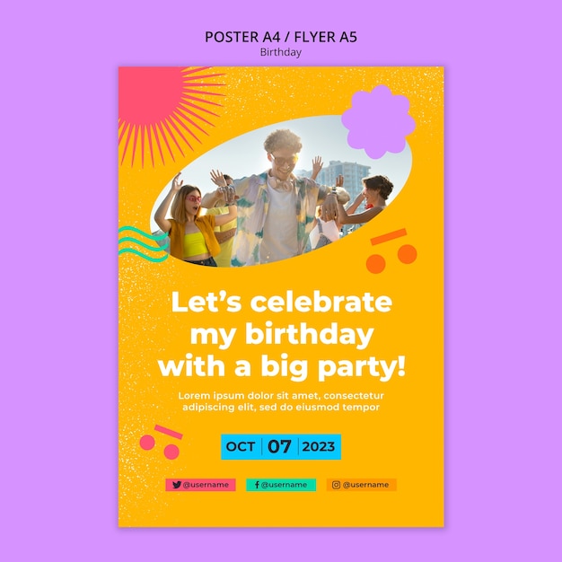 Free PSD flat design birthday celebration poster