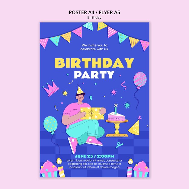 flat design birthday celebration poster