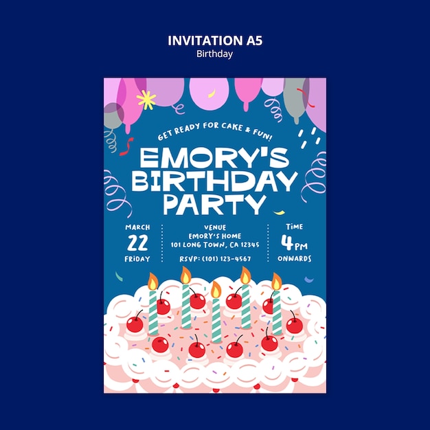 フラットデザインの誕生日祝いのテンプレート