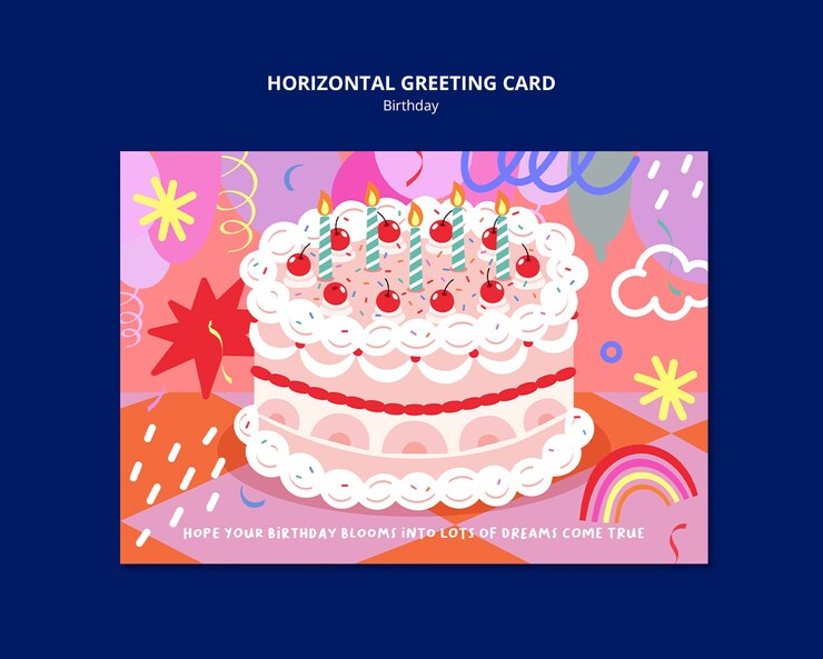 무료 PSD 평평한 디자인의 생일 축하 템플릿