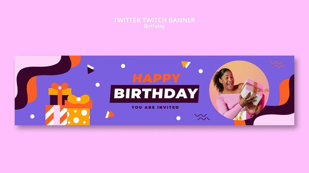 flat design birthday celebration twitch banner