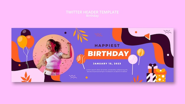 PSD gratuito intestazione di twitter di celebrazione di compleanno di design piatto