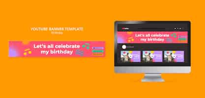 Free PSD flat design birthday celebration youtube banner