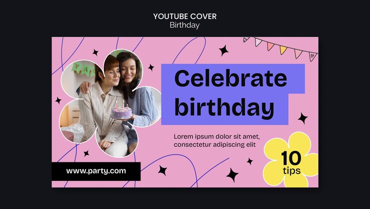 Free PSD flat design birthday celebration youtube cover