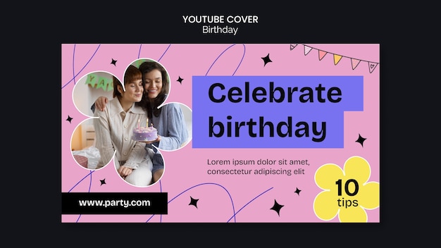 flat design birthday celebration youtube cover