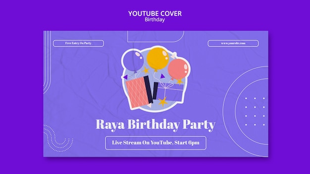 PSD gratuito cover flat design per la celebrazione del compleanno su youtube