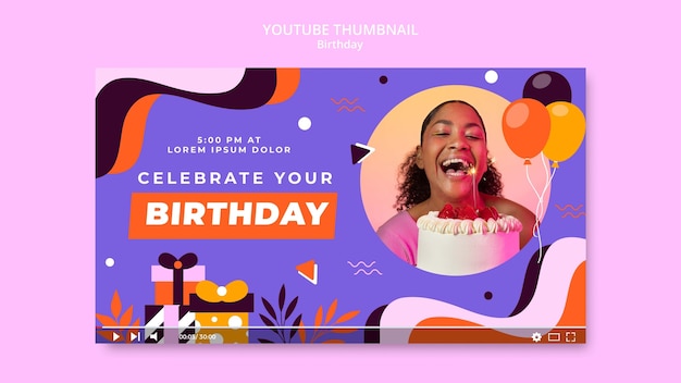 flat design birthday celebration youtube thumbnail