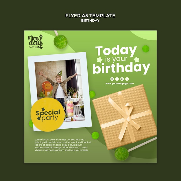 Free PSD flat design birthday design template