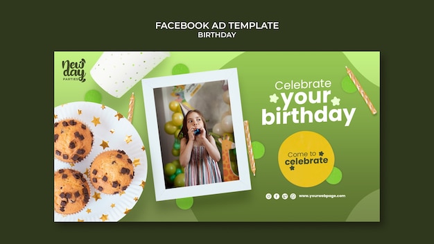 Free PSD flat design birthday design template