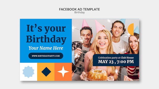 Free PSD flat design birthday party facebook template